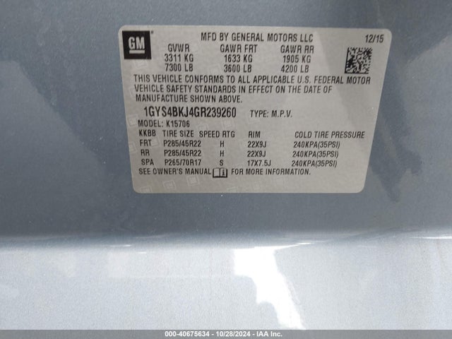 Cadillac ESCALADE L 2016 1GYS4BKJ4GR239260 Image 22