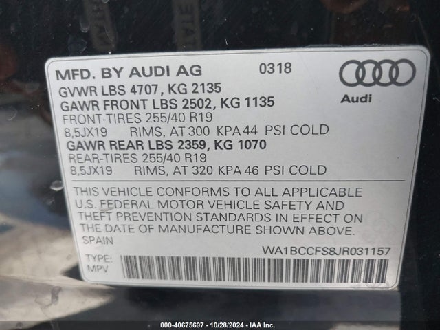 WA1BCCFS8JR031157 Audi Q3 2.0t Premium/2.0t Sport Premium