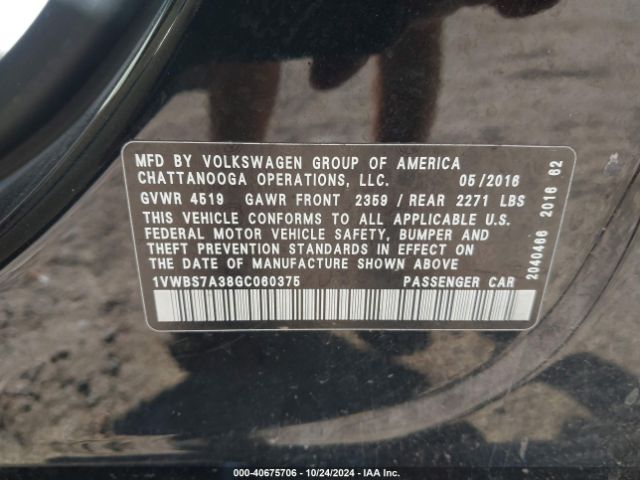 1VWBS7A38GC060375 Volkswagen Passat 1.8t Se
