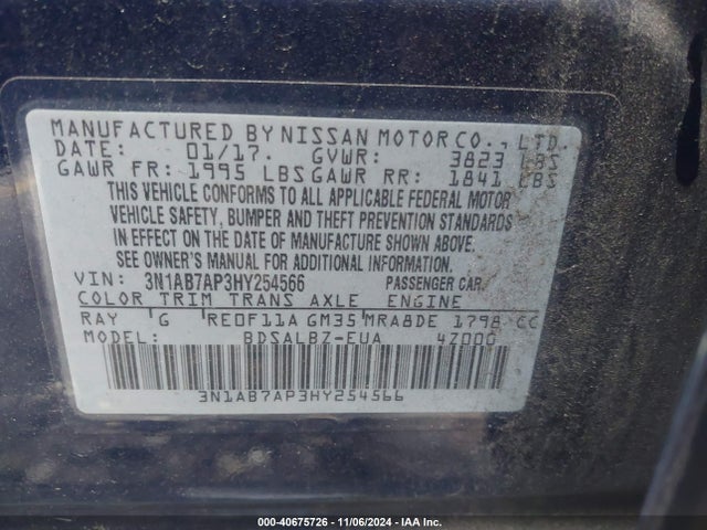 Nissan SENTRA S 2017 3N1AB7AP3HY254566 Image 9