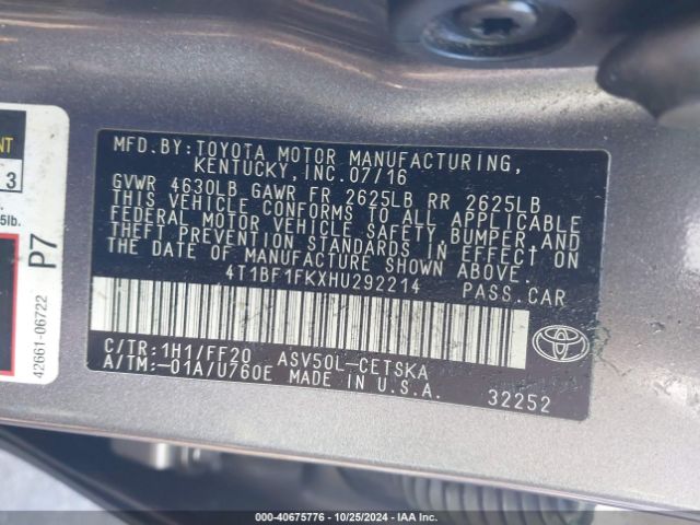 4T1BF1FKXHU292214 Toyota CAMRY SE