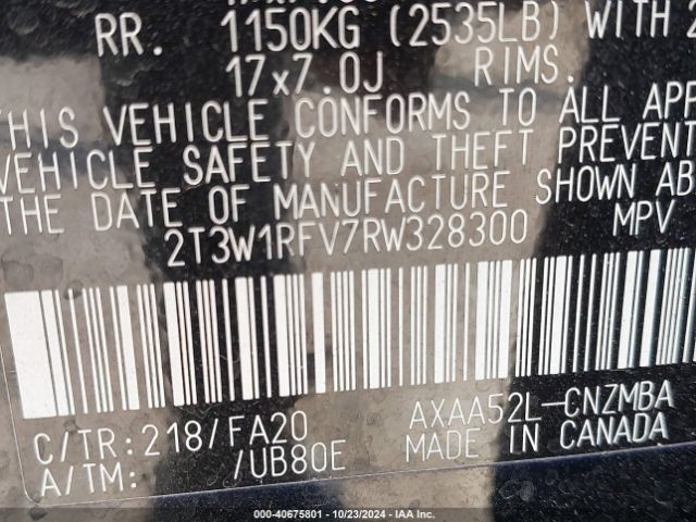 2T3W1RFV7RW328300 Toyota Rav4 Xle
