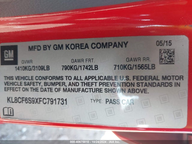 Chevrolet Spark 2lt Cvt 2015 KL8CF6S9XFC791731 Image 9