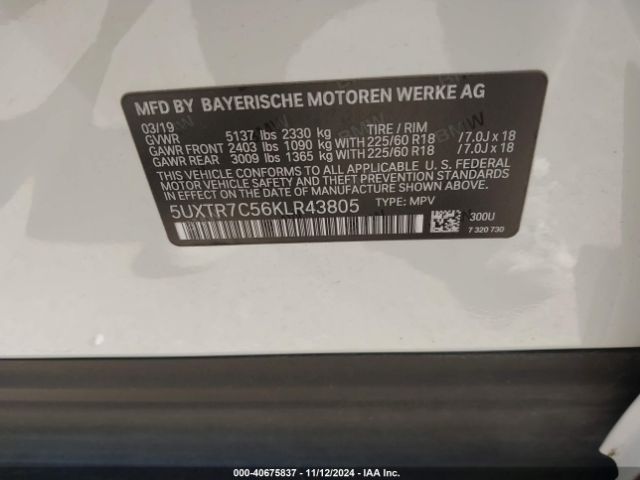5UXTR7C56KLR43805 BMW X3 Sdrive30i