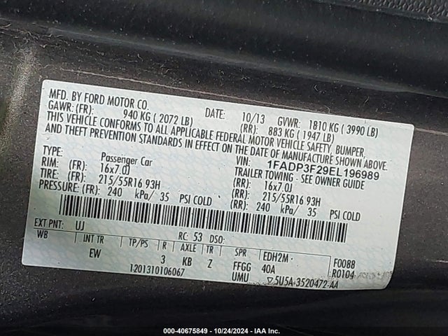 Ford FOCUS SE 2014 1FADP3F29EL196989 Image 9