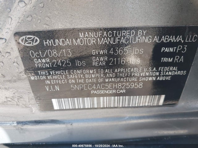 Hyundai Sonata Limited 2014 5NPEC4AC5EH825958 Image 9