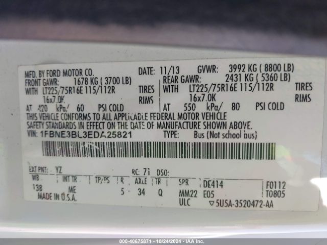 1FBNE3BL3EDA25821 Ford E-350 Super Duty Xlt
