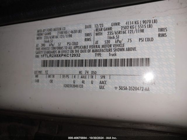 1FTLR2X8XPKC12932 Ford Transit-250 Cargo Van
