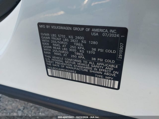 1V2JR2CA9RC604652 Volkswagen Atlas 2.0t Se W/technology