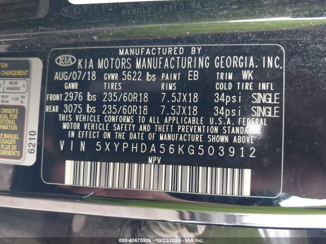 KIA Sorento 3.3l Ex 2019 5XYPHDA56KG503912 Image 9