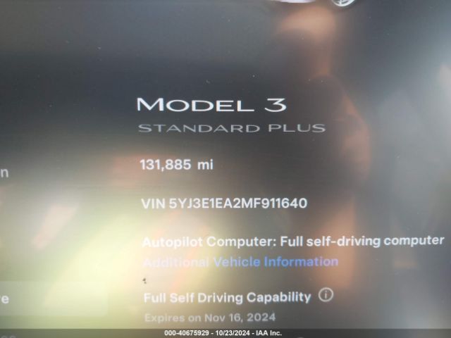 5YJ3E1EA2MF911640 Tesla Model 3 Standard Range Plus Rear-wheel Drive