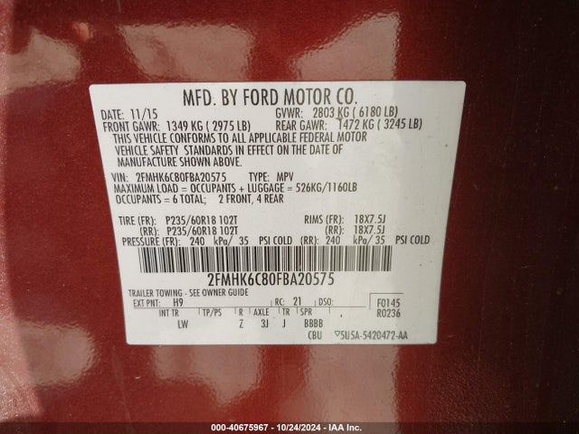 Ford FLEX SEL 2015 2FMHK6C80FBA20575 Image 9