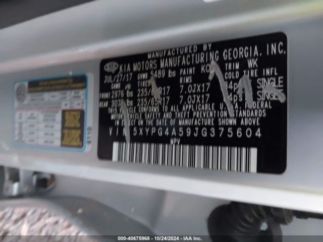 KIA Sorento 3.3l Lx 2018 5XYPG4A59JG375604 Image 9