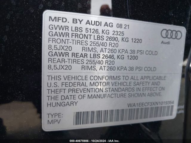 WA1EECF3XN1019354 Audi Q3 Premium Plus 45 Tfsi S Line Quattro Tiptronic