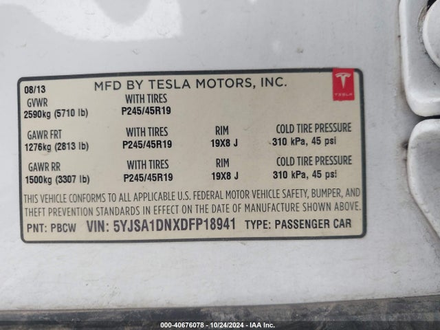 2013 TESLA MODEL S 5YJSA1DNXDFP18941 Photo 8