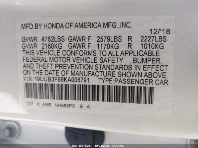 19UUB3F69KA006791 Acura Tlx Tech   A-spec Pkgs