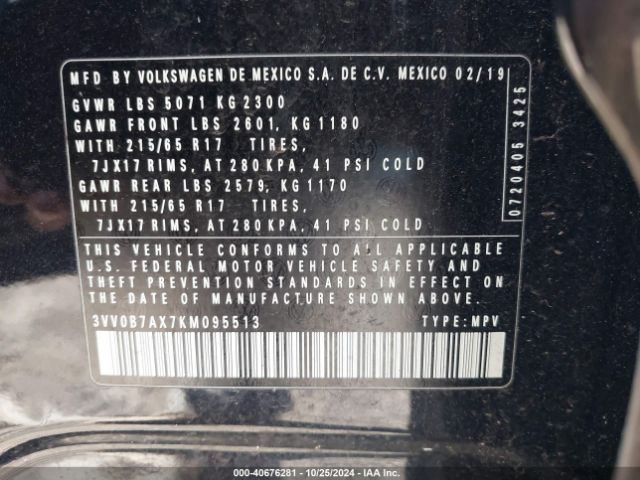 3VV0B7AX7KM095513 Volkswagen Tiguan 2.0t S