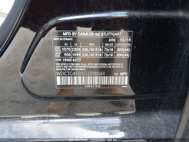 WDCTG4EB5GJ208044 Mercedes-Benz GLA 250