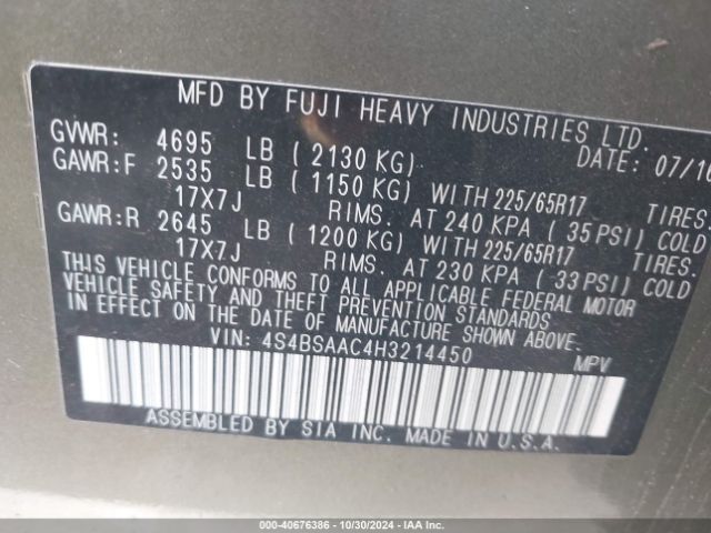 4S4BSAAC4H3214450 Subaru Outback 2.5i