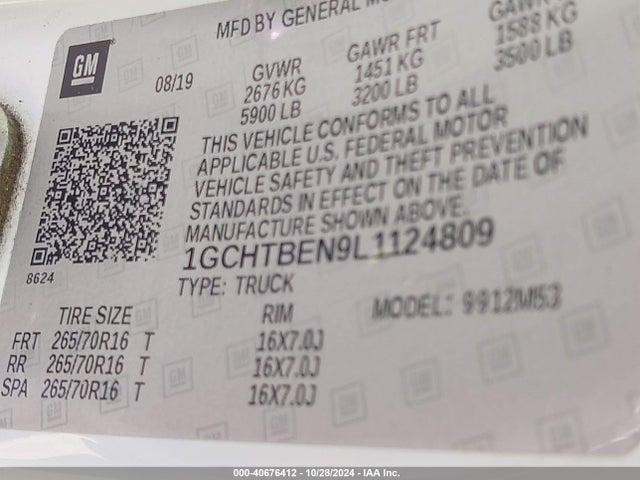 1GCHTBEN9L1124809 Chevrolet Colorado 4wd  Long Box Wt