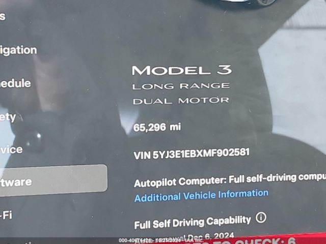 5YJ3E1EBXMF902581 Tesla Model 3 Long Range Dual Motor All-wheel Drive