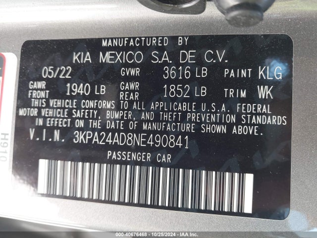 KIA RIO S 2022 3KPA24AD8NE490841 Image 9