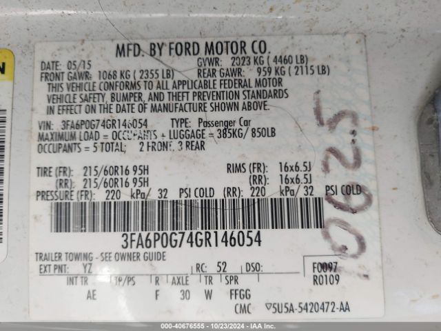 3FA6P0G74GR146054 Ford FUSION S