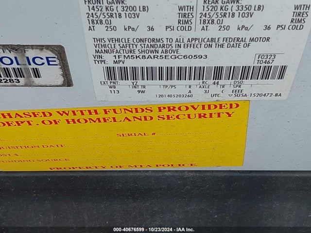 Ford Utility Police Interceptor 2014 1FM5K8AR5EGC60593 Image 9