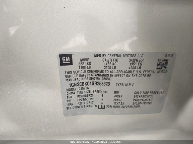 1GNSCBKC1GR263629 Chevrolet Tahoe Lt