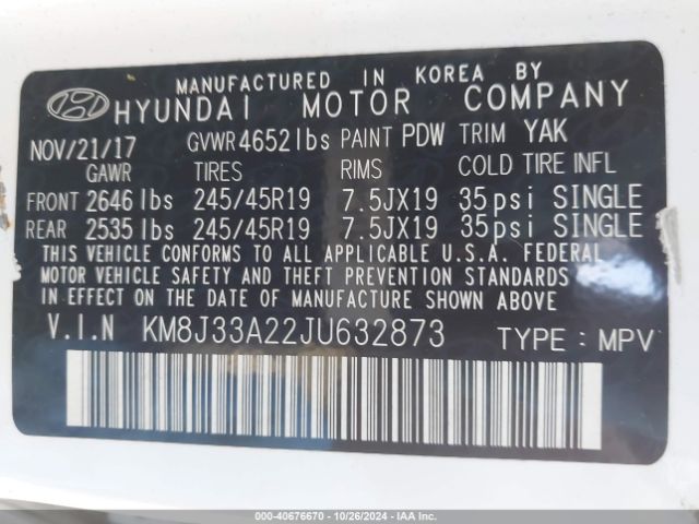 KM8J33A22JU632873 Hyundai Tucson Value