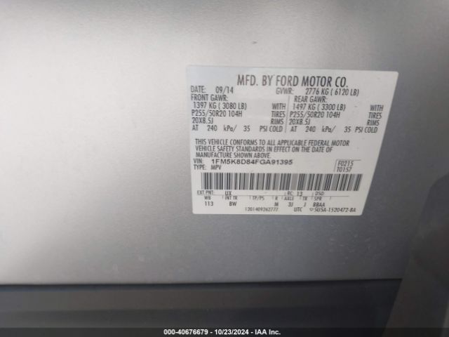 1FM5K8D84FGA91395 Ford EXPLORER XLT