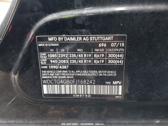 WDCTG4GB0FJ168242 Mercedes-Benz Gla 250 4matic