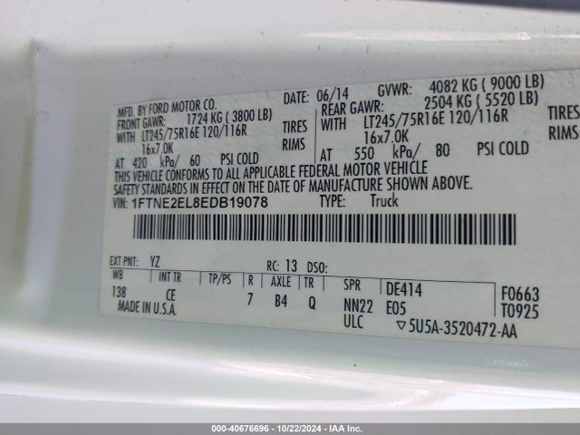 Ford E-250 Commercial 2014 1FTNE2EL8EDB19078 Image 9