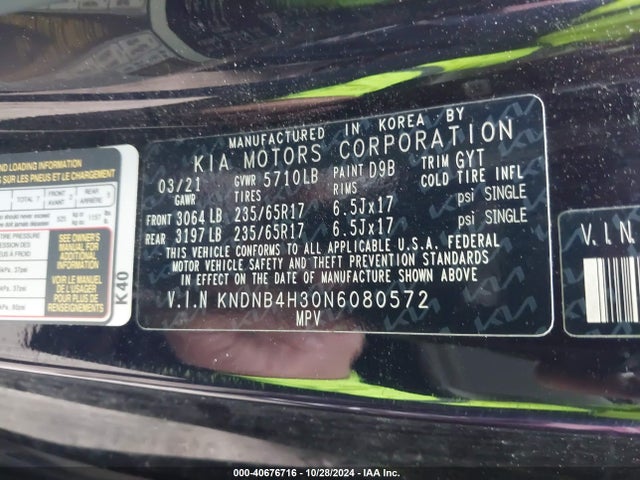 KIA Carnival Mpv Lx 2022 KNDNB4H30N6080572 Image 9