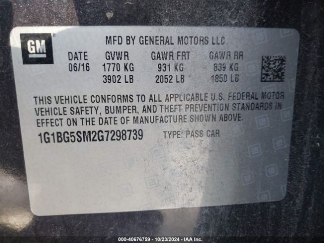 1G1BG5SM2G7298739 Chevrolet Cruze Premier Auto