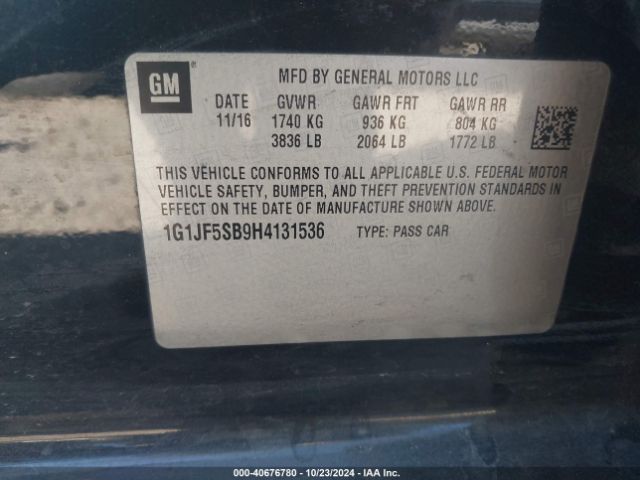 1G1JF5SB9H4131536 Chevrolet Sonic Premier Auto