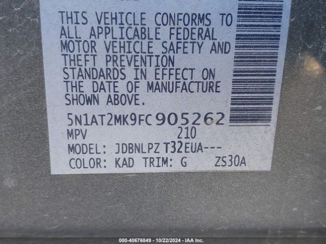 5N1AT2MK9FC905262 Nissan ROGUE S
