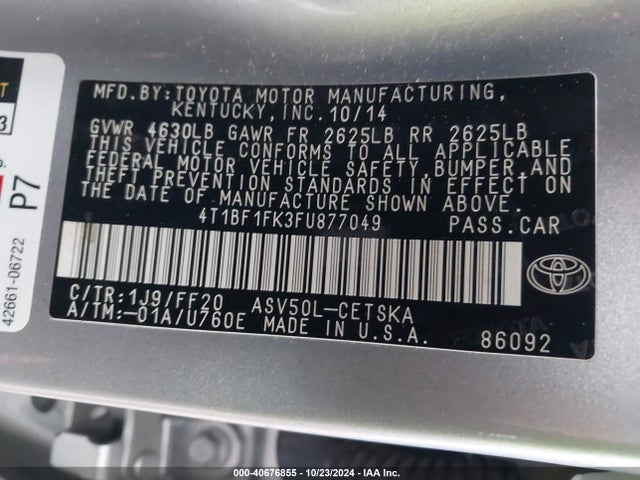 Toyota CAMRY SE 2015 4T1BF1FK3FU877049 Image 9