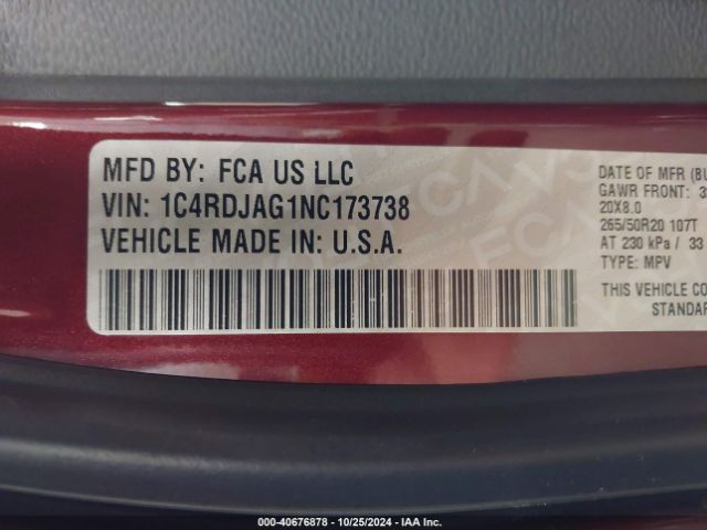 1C4RDJAG1NC173738 Dodge Durango Sxt Awd