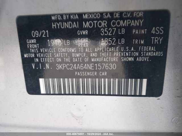 3KPC24A64NE157630 Hyundai ACCENT SE
