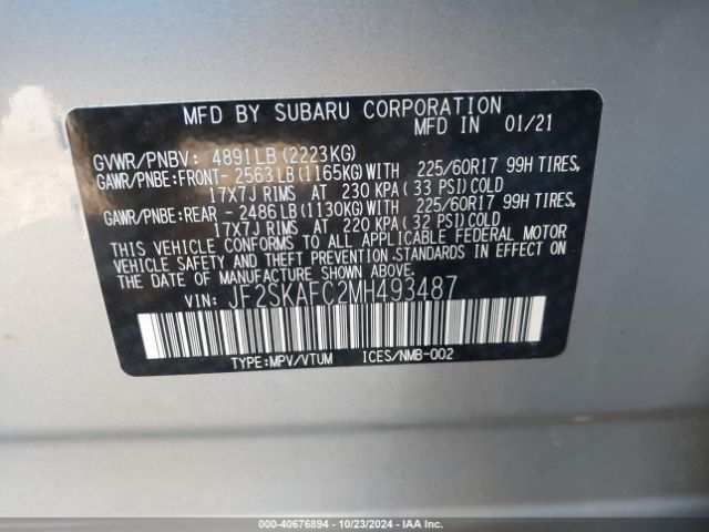 JF2SKAFC2MH493487 Subaru Forester Premium