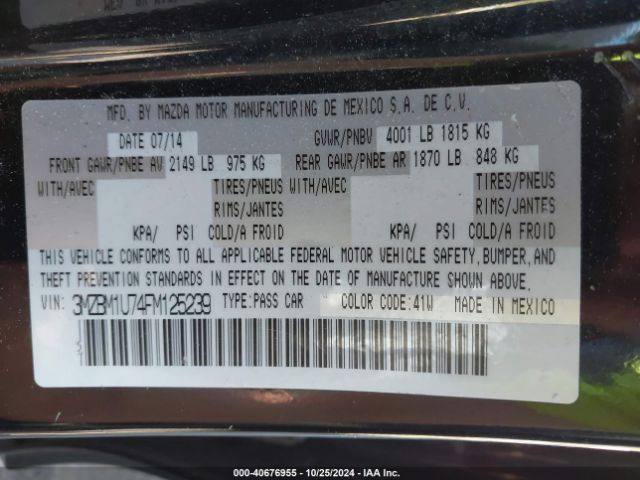 3MZBM1U74FM125239 Mazda Mazda3 I Sport