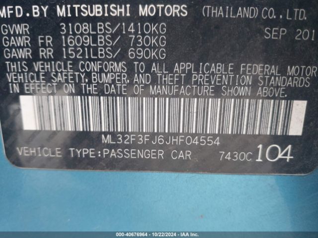 ML32F3FJ6JHF04554 Mitsubishi Mirage G4 Es