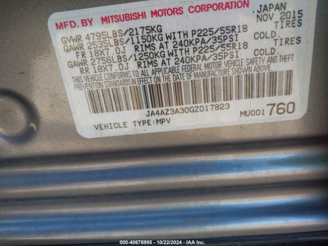JA4AZ3A30GZ017823 Mitsubishi Outlander Sel