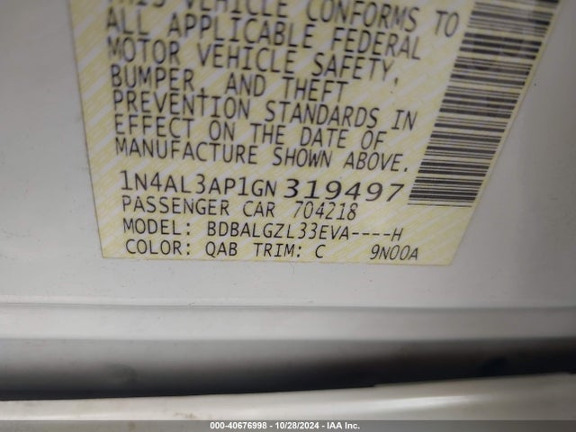 Nissan Altima 2.5 S 2016 1N4AL3AP1GN319497 Image 9