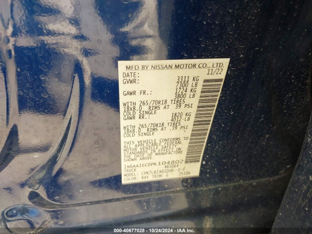 Nissan Titan Sv 4x4 2023 1N6AA1EC0PN104802 Image 9