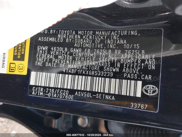 Toyota CAMRY LE 2016 4T4BF1FKXGR533239 Image 9