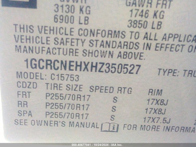 1GCRCNEHXHZ350527 Chevrolet Silverado 1500 Wt