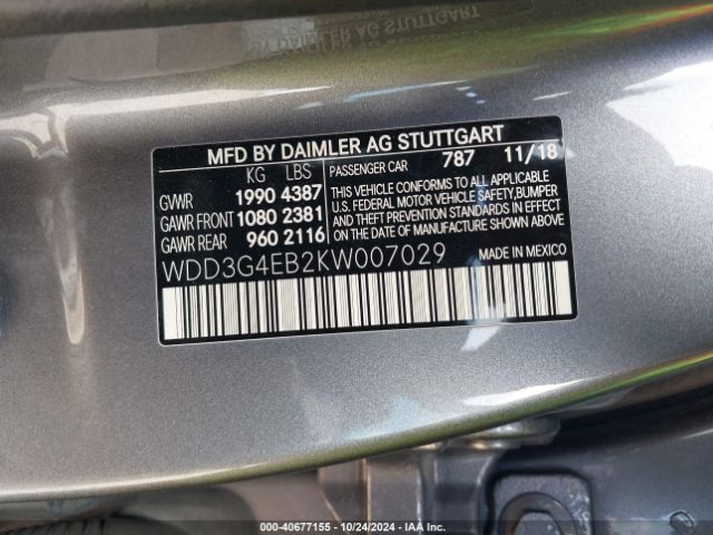 WDD3G4EB2KW007029 Mercedes-Benz A 220