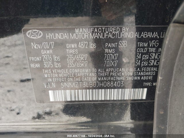 5NMZT3LB0JH088403 Hyundai Santa Fe Sport 2.4l